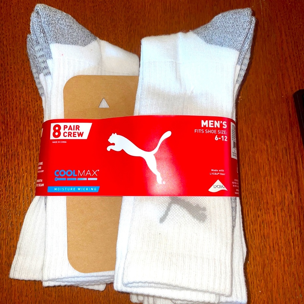 Puma white crew socks-6 pairs (With $15min puchase)